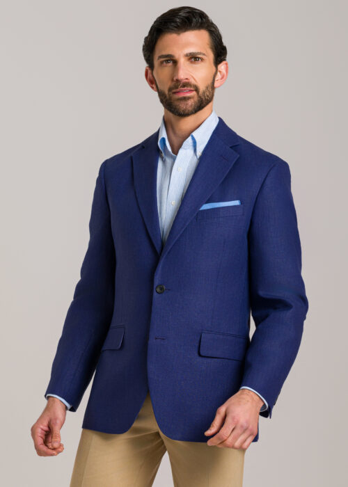 Tailored men's royal blue linen jacket