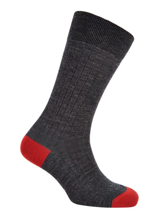 Charcoal & Red Heel and Toe Merino Wool Socks