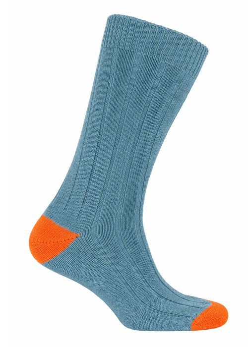 Jean & Orange Heel and Toe Cotton Socks