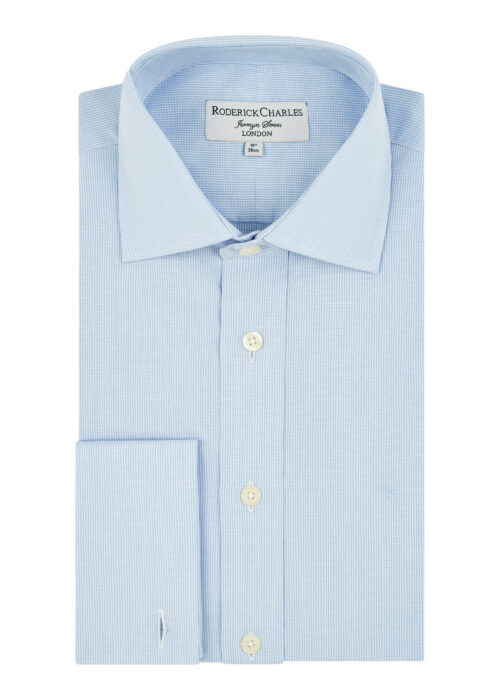 Double Cuff Blue Puppytooh Shirt