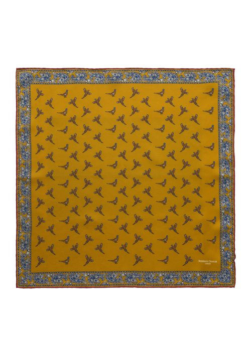 Yellow Pheasant Silk Pocket Square