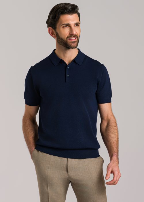 Navy Cotton & Silk Polo Shirt