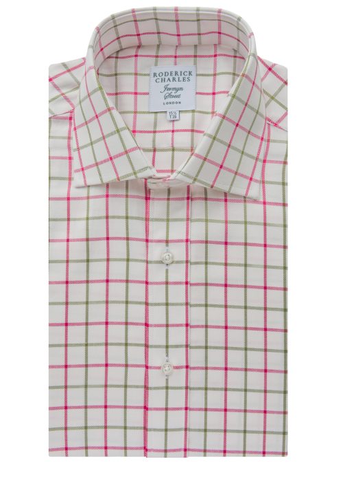 Single Cuff Pink & Green Check Shirt