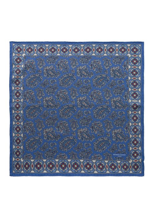Blue Paisley Silk Pocket Square