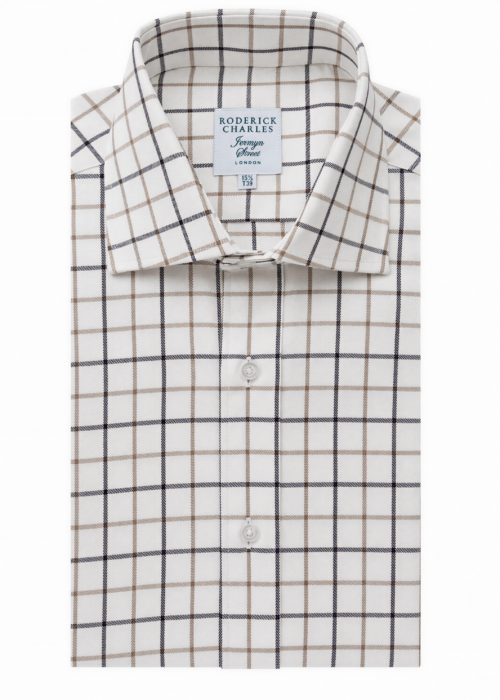 Single Cuff Tan & Brown Check Shirt