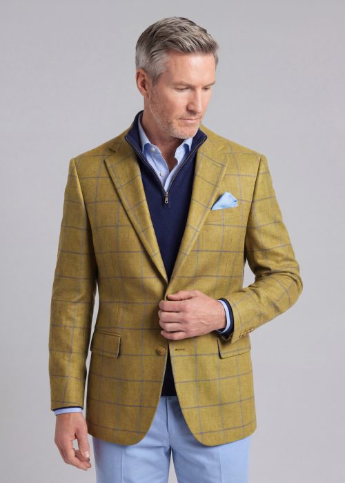 Tailored Fit Green and Blue Overcheck Jacket