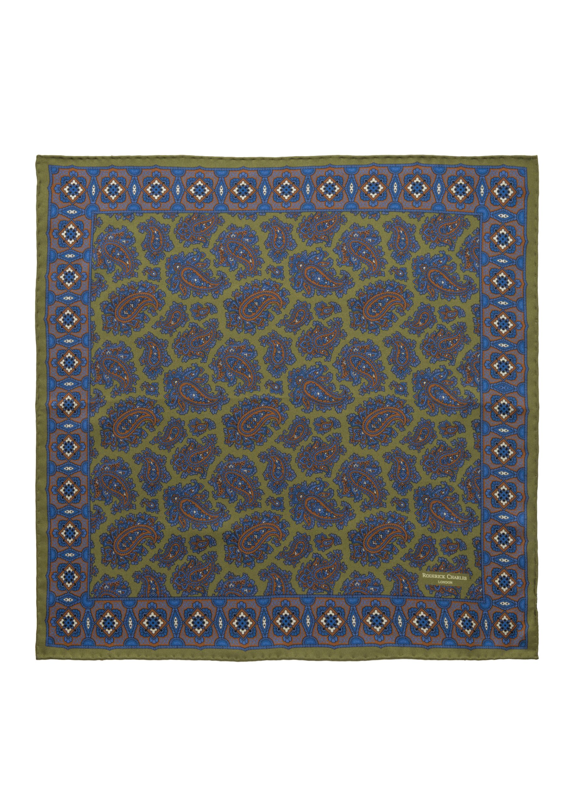 Green Paisley Silk Pocket Square