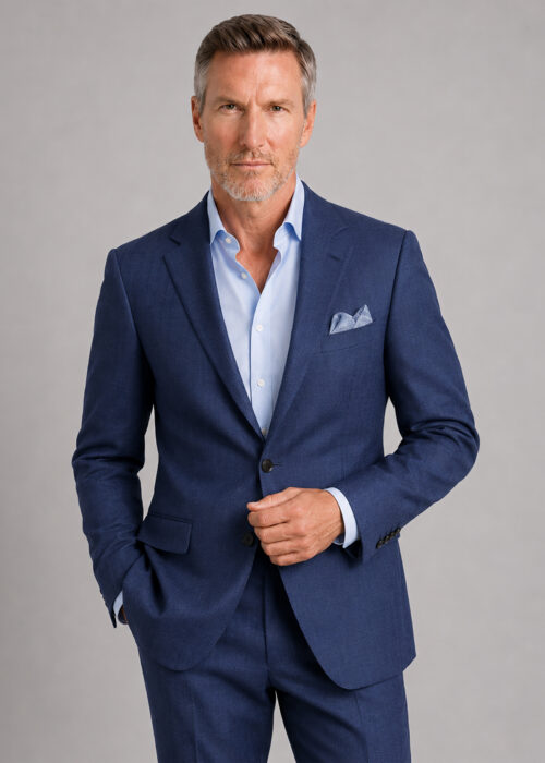 Tailored Fit Navy Blue Herringbone Jacket