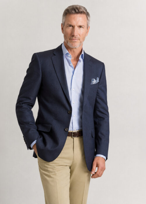 Tailored Fit Navy Herringbone Linen Jacket