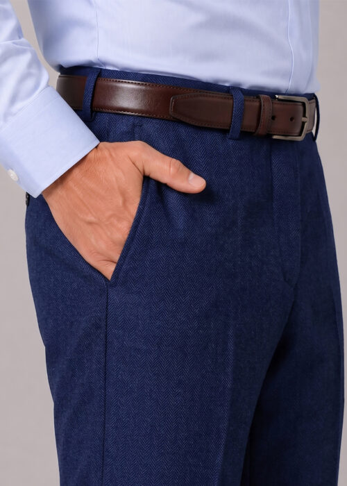 Navy Herringbone Wool/Linen Trousers
