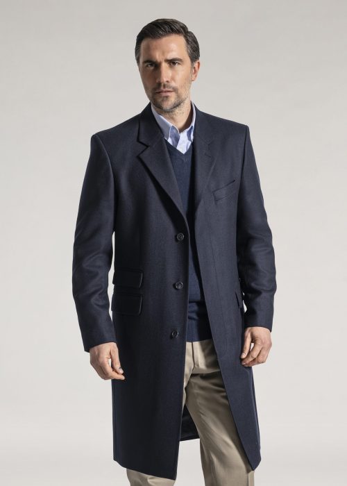 Single Breasted Wool Navy Overcoat