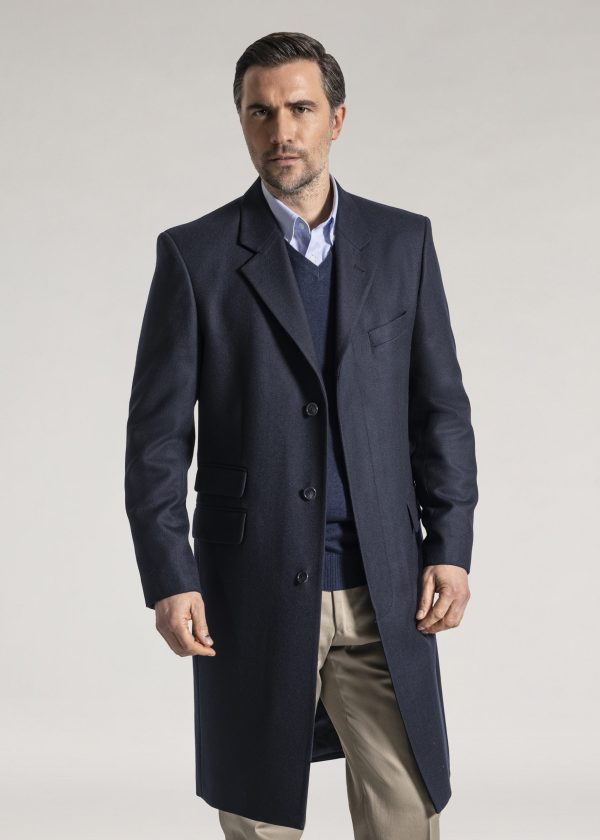Single Breasted Wool Navy Overcoat