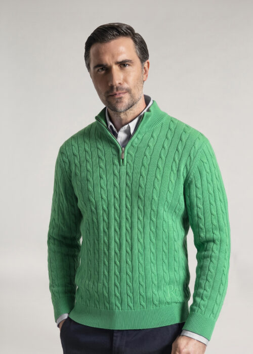 Light Green Cable Knit Quarter Zip - New Arrival