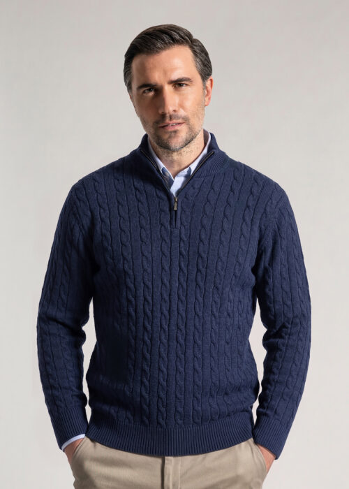 Navy Cable Knit Quarter Zip - New Arrival