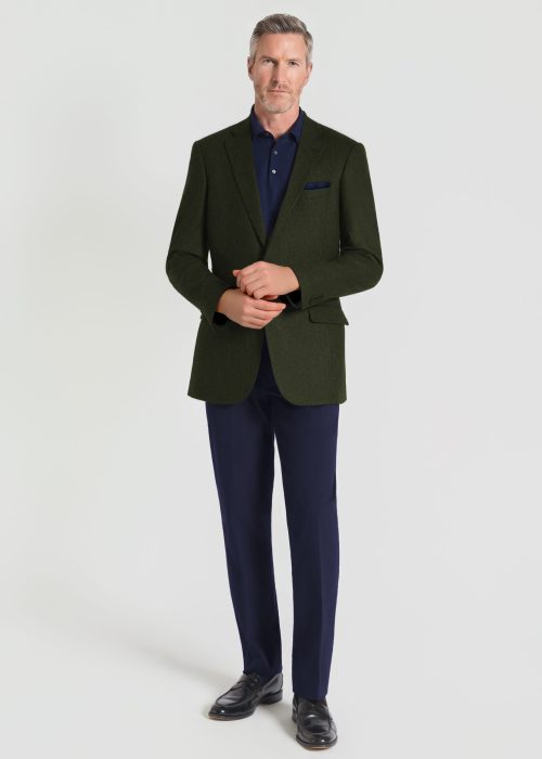 Tailored Fit Green Herringbone Linen Jacket - New Arrival