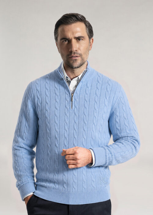 Light Blue Cable Knit Quarter Zip - New Arrival