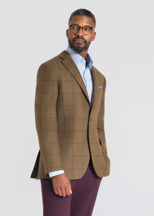 Tan/Burgundy Check Tweed Jacket - New Arrival